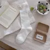 Calcetines de algodón lisos con rayas verticales de estilo coreano para principios de otoño, versátiles, sin costuras, para usar por fuera, calcetines largos postparto, calcetines hasta la mitad de la pantorrilla