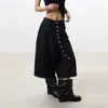 Calça Jeans Crua Cropped Masculina de Verão com Botões Desconstruídos Inclinados Perna Larga Design Vintage