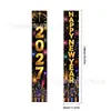 Feliz Año Nuevo Parejas de Puerta Decoración de Entrada Banner de Poliéster 100D Negro Dorado Artículos Decorativos para el Ambiente Festivo