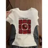 Camiseta Blanca de Manga Corta con Cuello Redondo de Diseño de Nicho para Mujer Moda de Verano Estilo Chica Picante Corte Ajustado Top Versátil con Personalidad ins