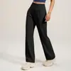 Calça Loose de Cintura Alta Cor de Pêssego com Bolsos Traseiros, Calça Yoga Emagrecedora, Calça Yoga de Cintura Alta Levanta Bumbum para Mulheres