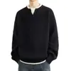Popular Transfronterizo Talla Europea Talla Grande Falso Dos Piezas Empalmado Tejido de Punto Suéter para Hombre Cuello en V Estilo Old Money Otoño e Invierno Venta al por Mayor de Fábrica