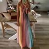 Falda larga de verano para mujer, estilo transfronterizo europeo y americano, ajustada, con tirantes coloridos, con degradado, nueva ropa estampada para mujer