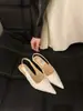 Sapatos femininos de salto alto estilo francês, bico fino retrô, para noite, 2024, best-seller de verão, novas sandálias fechadas estilo chinês deslumbrantes