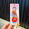 Pingente de Corrente de Celular Morango com Contas para Meninas, Ornamento de Bolsa com Bola de Pelo, Chaveiro, Doce Pequeno Presente Atacado