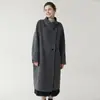 Casaco de lã dupla face em sarja estilo luxo leve para mulheres, 100% lã pura, outono e inverno, corte solto, elegante, casaco de lã de comprimento médio