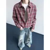 Otoño 2026 Nuevo Estilo Estilo Hong Kong Retro Cuadros Manga Larga Camisa Hombres Holgada Bloque de Color Cuadros Casual Camisa Chaqueta