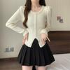 Spice Girls French Niche Sweater Contraste Cor Novo Suéter Curto Outono e Inverno Slim-fit Malha Estilo Chanel Top de Manga Longa