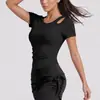 Ropa de Yoga Adelgazante Juyitang con Almohadillas en el Pecho para Mujer, Top de Fitness de Manga Corta de una Taza para Verano