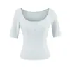 Diseño Puro Deseo Sentido del Diseño Cuello en U Manga Media Color Sólido Camiseta Moda de Verano Versátil Ajuste Delgado Corto Chica Picante Capa Base Superior Mujer
