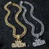 Europa y Estados Unidos transfronterizo nuevo para hombre cadena de diamantes completa estilo hip-hop personalidad corona letra QUEEN collar con colgante