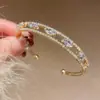 Pulsera Abierta de Cadena con Circonita Bañada en Oro Real Pulsera de Moda Simple Retro Europea y Americana Joyería de Lujo Ligero de Alta Gama para Mujeres