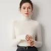 Otoño Invierno Sin Costuras Una Pieza 100% Cachemir Tejido de Punto Suéter para Mujer Costilla Capa Interior Suéter de Cuello Alto Color Liso Capa Base