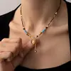 Collar de Cuentas Coloridas Retro Estilo Étnico Miguang con Diseño de Caballo de Dos Caras y Rosa para Niñas, Candado Personalizado Estilo Chino