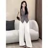 Pure Desire Camisa de Cuadros sin Mangas Ajustada Versátil Chica Atractiva Conjunto de Dos Piezas de Pantalones para Mujer Verano 2026 Nuevo Top que Ceñe la Cintura