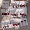 Pendientes de plata 925 con forma de estrella de Internet, con lazo de terciopelo rojo, para novia, con perlas, para mujer.