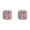 Pendientes de Botón Cuadrados con Microincrustaciones de Diamantes para Mujer, Diseño de Moda de Nicho, Exquisitos, Simples, Lujo Ligero, Versátiles, Súper Brillantes, Pendientes de Gama Alta