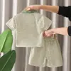 Traje de Verão para Meninos 2025 Novo de Verão Lindo Conjunto de Duas Peças com Manga Curta para Meninos Quatro Tipos de Dinossauro Moda