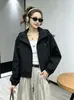 Chaqueta corta con capucha para mujer, estilo coreano otoño 2026, corte holgado para figuras petite, cortavientos, con cordón, bordada, casual, con cremallera, ropa de mujer
