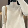 Suéter de mujer de punto de siete agujas 100% lana nuevo otoño e invierno abultado cuello medio alto casual moda único color liso suave cálido