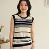 Camisola de algodón puro sin mangas a rayas con cuello redondo, nueva de verano, versátil, como base, top fino para superponer