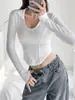 7105 # Foto real de camiseta de manga comprida canelada em modal 260g para mulheres, camisa básica curta com gola polo para primavera e outono