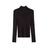 Nuevo suéter de punto de lana merino ultrafina para mujer de otoño, top básico liso de cuello semialto para mujer