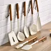 Cabo de Madeira de Acácia Branca Utensílios de Cozinha de Silicone Espátula Resistente a Altas Temperaturas Espátula de Cozinha Colher de Sopa Diária Raspador para Cozinha Colher para Panela Quente