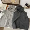 Chaleco de Punto Vintage de Alta Calidad Estilo Japonés Sin Mangas Gris con Capucha Cárdigan de Punto de Botones Sencillos para Mujer Transfronterizo