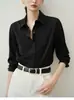 Camisa Verde de Satén Sencilla y Directa para Mujer, Camisa Profesional de Alto Nivel para Entrevistas, Top Ligero para el Trayecto al Trabajo