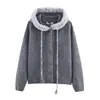 Cardigan de Tricô com Capuz de Pelúcia, Trançado e com Franjas, Moda Outono 2025, Versátil, para Mulheres Uyy950158