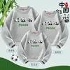 Vestido Estilo Chinês Tendência Nacional Família de Pandas para Família de Três e Quatro Suéter Primavera e Outono Novo Top Branco Camiseta Básica