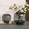 Florero Redondo Moderno Simple de Boca Ancha Transparente Flores Cultivadas en Agua Arreglo Floral Sala de Estar Mesa de Comedor Vidrio Adornos Engrosados Cielo