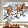 Pegatina electrostática para ventana de ardilla en bosque invernal, sin pegamento, no daña el cristal, adecuada para ventanas de sala de estar, decoración de ambiente festivo