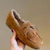 Mocassins Femininos Slip-on Retrô 2026 Inverno Novos Versáteis Bico Redondo Laço Franja Flat Mocassins Femininos