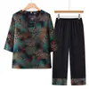 Conjunto de Algodão e Seda de Verão para Mulheres Idosas, Estilo Fino para Mulheres de Meia-Idade e Idosas de 60-70 Anos, Roupa Casual para Casa para Vovó, Roupa da Mamãe