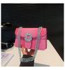 Padrão de Crocodilo Retro Ferragens Cravejadas de Diamante 2025 Este Ano Popular Cor Pura Textura Corrente Uma Alça Transversal Pequena Quadrada Bolsa Feminina