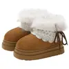 Chinelos Femininos de Algodão com Salto, Botas de Neve Casuais para Uso Externo, Confortáveis e Quentes, Forradas com Lã, Sola Grossa, Aumentam a Altura, Atacado