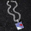 Colar com Pingente de Corrente Cubana Totalmente Cravejado de Diamantes Novo Estilo Europeu e Americano para Homens Hip-Hop Personalizado com Logo de Equipe de Hóquei no Gelo da NHL