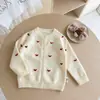 Cardigã Coração Estilo Coreano Infantil Primavera Outono Bebê Manga Raglã Malha Lã Roupa Externa Meninas Suéter Início do Outono Roupa Infantil