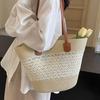 Bolso de Paja Playa Rayas Negras 2025 Nuevo Casual Verano Bolso de Hombro Moda Bolso Tote Bolso Versátil Mochila para Mujer
