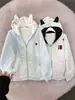 Sudadera con capucha de punto retro americano de lunares y orejas de gato para mujer, nueva chaqueta casual estilo universitario para primavera y otoño 2026, moderna