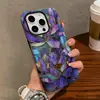 Funda protectora de doble capa para iPhone 16 con estampado de flor de loto de vidrio morado vintage, la más vendida en Shopee, funda de teléfono de cobertura total para 17pm