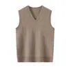 Chaleco nuevo engrosado de otoño e invierno 100% lana, top casual sin mangas de cuello en V para hombre, suéter de cachemira