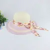 Chapéu de Sol de Verão Feminino para Exterior com Proteção Solar Chapéu de Tricô Chapéu de Mãe Aba Larga Fita Floral Chapéu de Bacia Chapéu de Presente