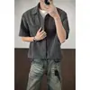 Estilo transfronteiriço estética old money padrão espinha de peixe camisa de manga curta masculina verão retrô americano lapela toque de luxo jaqueta charmosa de malandro