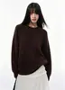 Suéter básico versátil suave y mullido para mujer, de punto, cuello redondo, manga larga, estilo casual suelto y perezoso, para otoño e invierno