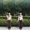 Camiseta de Manga Larga con Cuello Halter en V Estilo Retro Coreano Falsa de Dos Piezas para Mujer Nueva Primavera y Otoño Aspecto Ceñido a la Cintura Sexy Camiseta Básica Superior