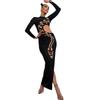 Vestido sexy de manga larga con estampado de serpiente, cintura expuesta y abertura alta, estilo europeo y americano para mujer, otoño e invierno, chicas calientes, vestido, venta al por mayor transfronteriza