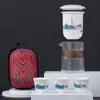 Conjunto de Chá Kung Fu de Viagem Bule de Chá de Vidro Xícara de Chá Bolsa Portátil Xícara Rápida de Cerâmica Outdoor Uma Panela Três Copos